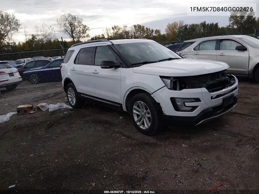 FORD EXPLORER 2016, VIN 1FM5K7D84GGC02426