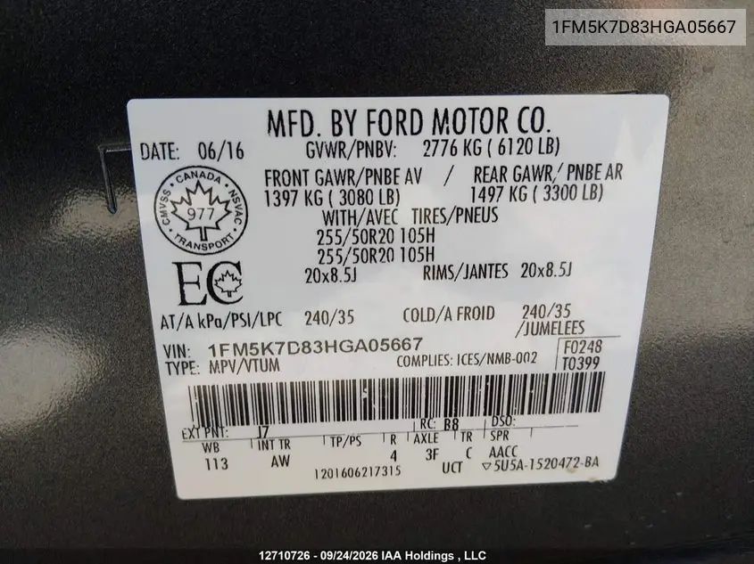 2017 FORD EXPLORER VIN 1FM5K7D83HGA05667 — фото 9