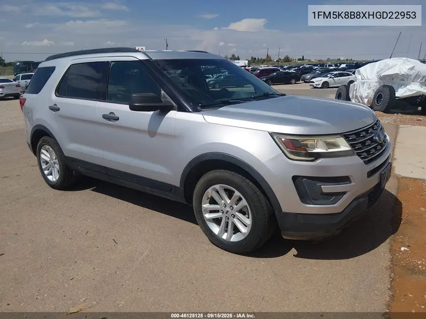 FORD EXPLORER 2017, VIN 1FM5K8B8XHGD22953