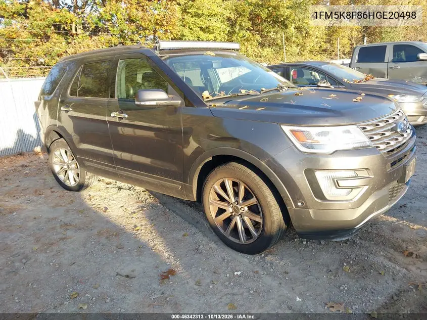 FORD EXPLORER 2017, VIN 1FM5K8F86HGE20498