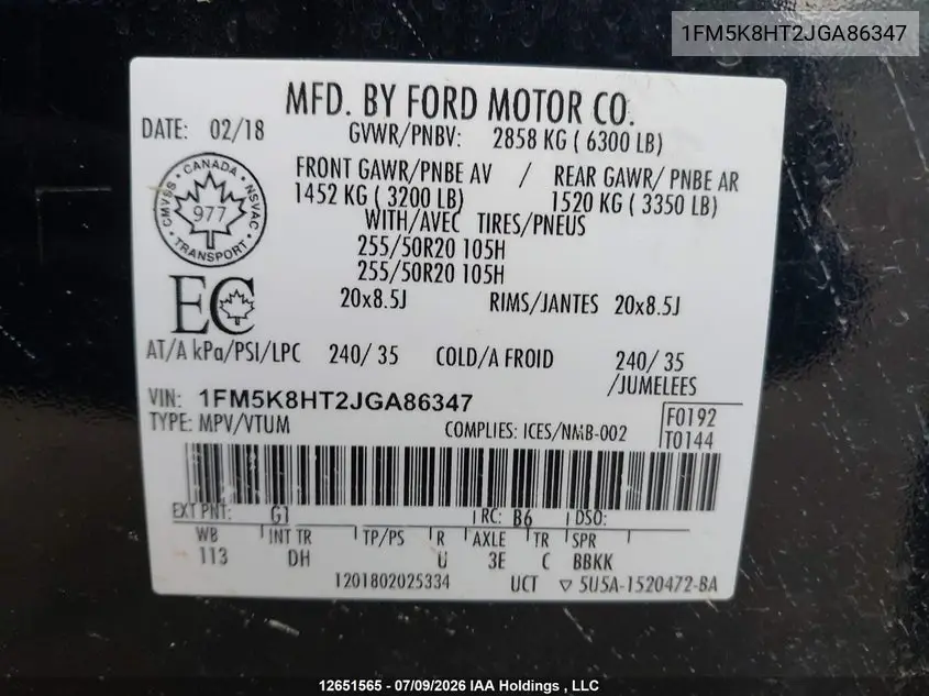 2018 FORD EXPLORER VIN 1FM5K8HT2JGA86347 — фото 9