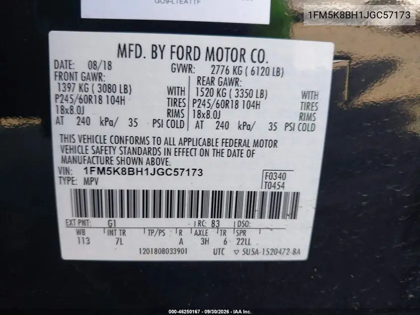 2018 FORD EXPLORER VIN 1FM5K8BH1JGC57173 — фото 9