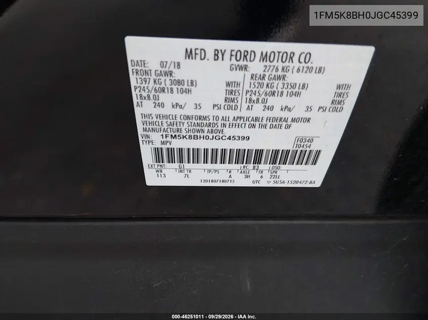 2018 FORD EXPLORER VIN 1FM5K8BH0JGC45399 — фото 9