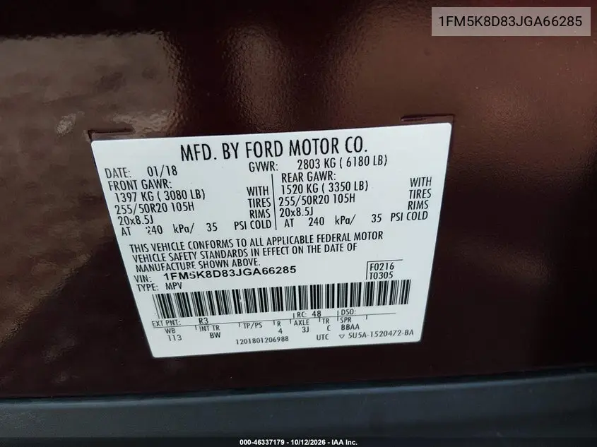 2018 FORD EXPLORER VIN 1FM5K8D83JGA66285 — фото 9