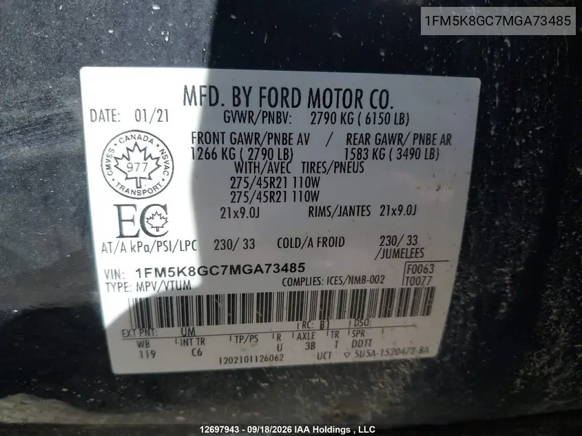 2021 FORD EXPLORER VIN 1FM5K8GC7MGA73485 — фото 18
