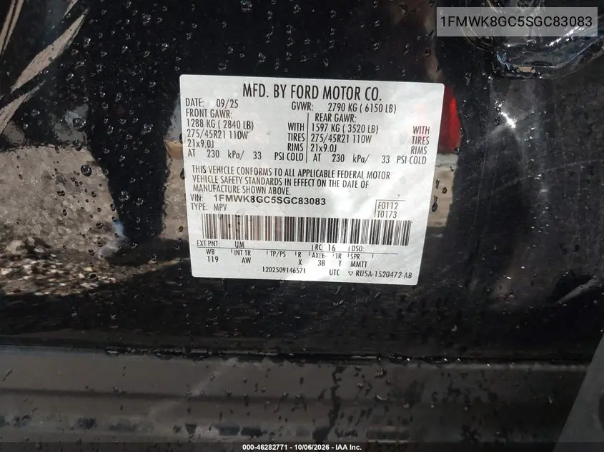 2025 FORD EXPLORER VIN 1FMWK8GC5SGC83083 — фото 9