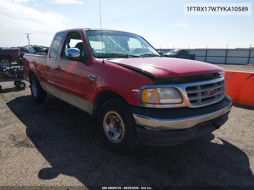 FORD F-150 2000, VIN 1FTRX17W7YKA10589