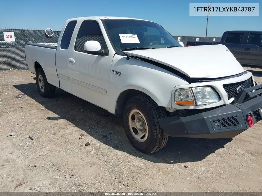 FORD F-150 2000, VIN 1FTRX17LXYKB43787