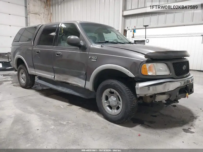 FORD F-150 2002, VIN 1FTRW08L02KB47589