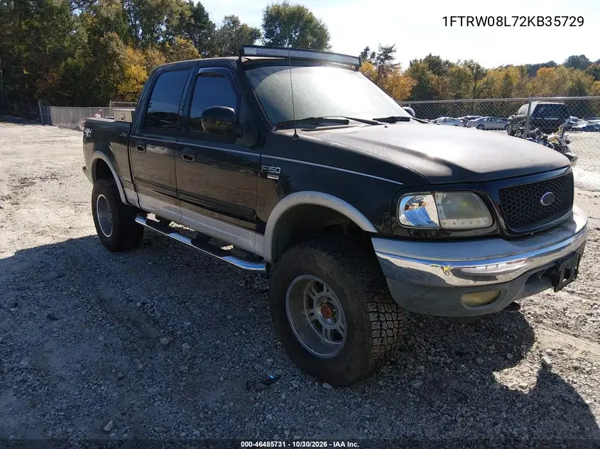 FORD F-150 2002, VIN 1FTRW08L72KB35729