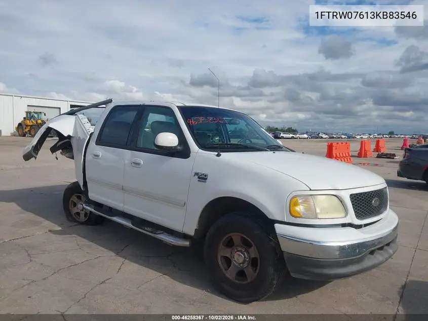 FORD F-150 2003, VIN 1FTRW07613KB83546