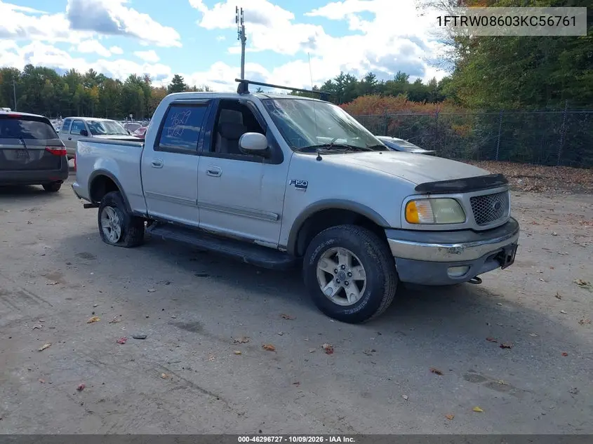 FORD F-150 2003, VIN 1FTRW08603KC56761