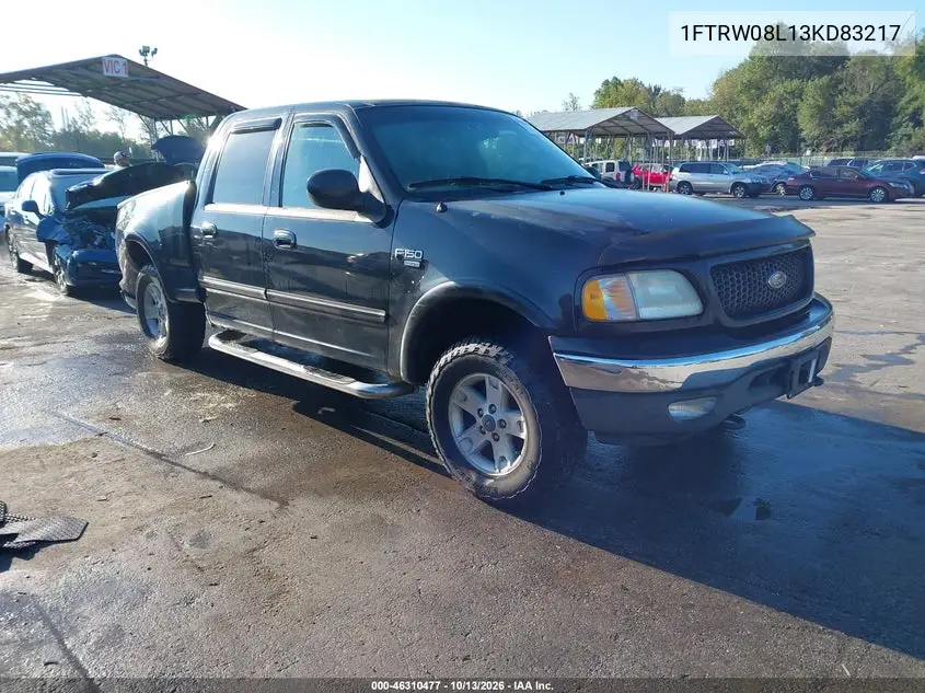 FORD F-150 2003, VIN 1FTRW08L13KD83217