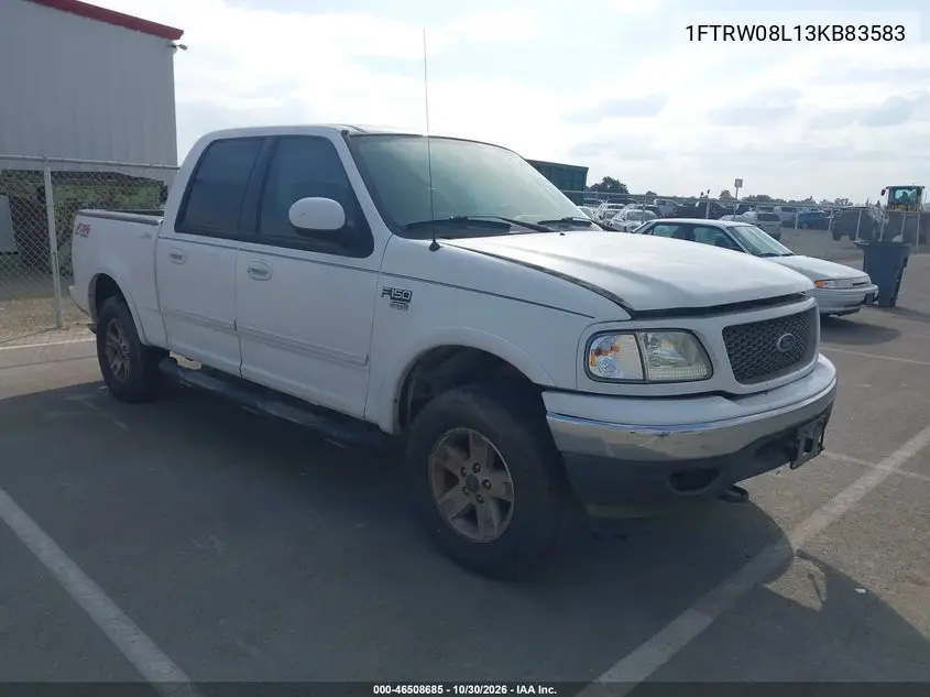 FORD F-150 2003, VIN 1FTRW08L13KB83583