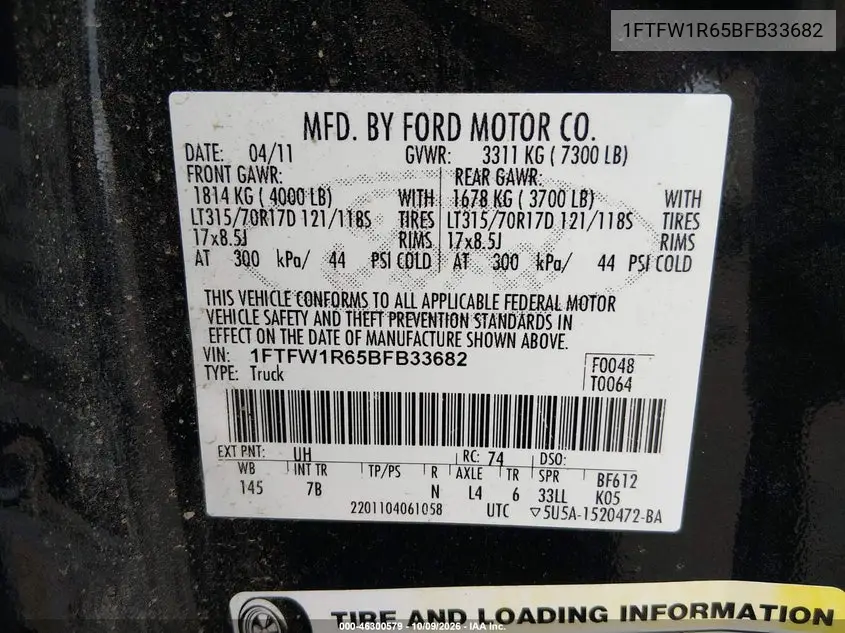 2011 FORD F-150 VIN 1FTFW1R65BFB33682 — фото 9
