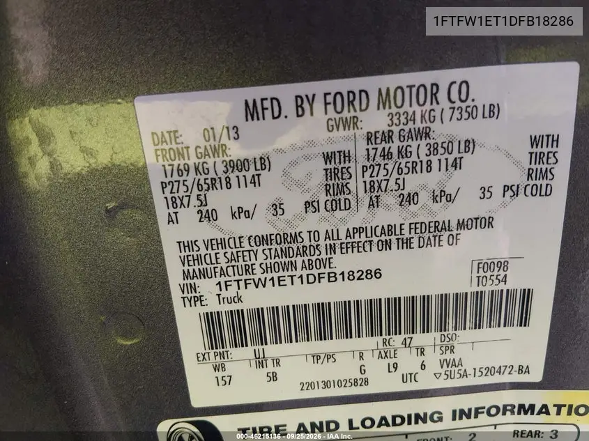 2013 FORD F-150 VIN 1FTFW1ET1DFB18286 — фото 9