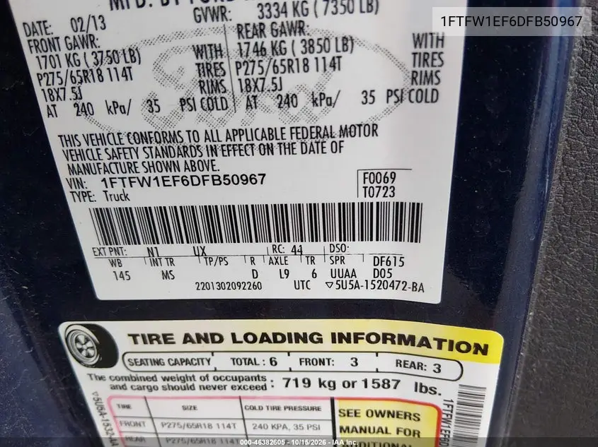 2013 FORD F-150 VIN 1FTFW1EF6DFB50967 — фото 9