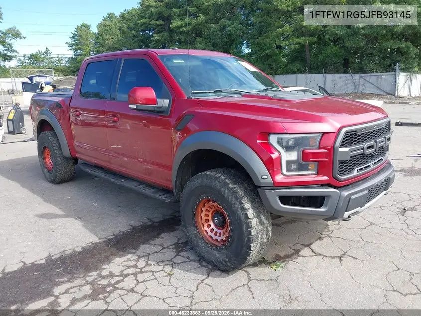 FORD F-150 2018, VIN 1FTFW1RG5JFB93145