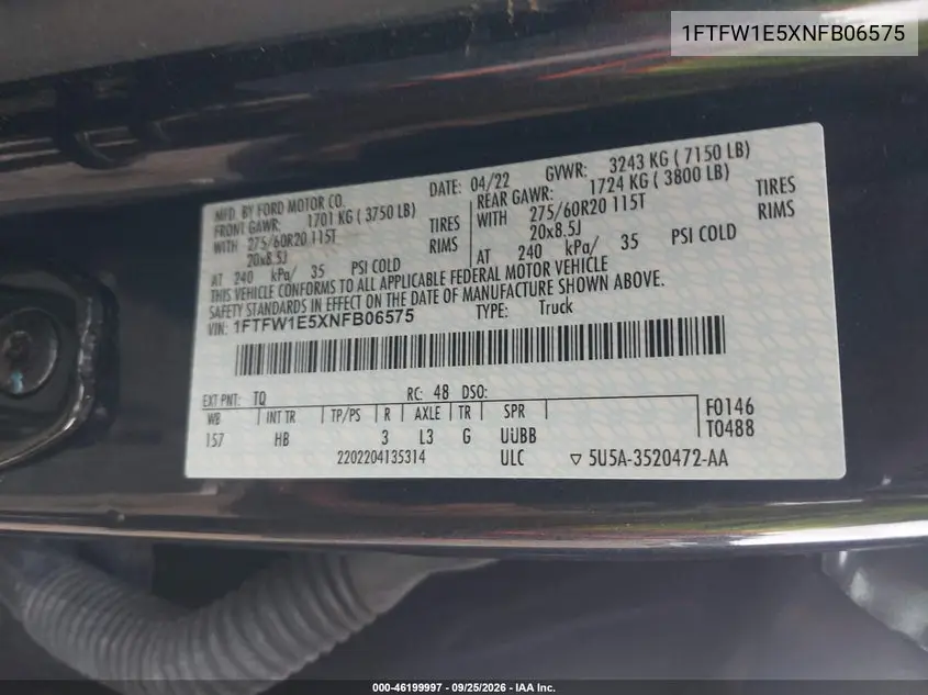 2022 FORD F-150 VIN 1FTFW1E5XNFB06575 — фото 9