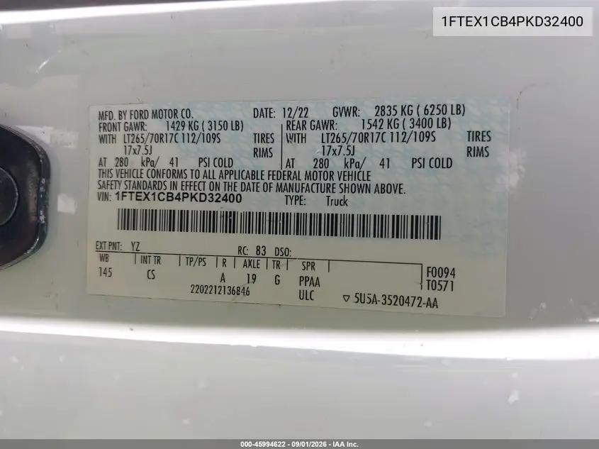 2023 FORD F-150 VIN 1FTEX1CB4PKD32400 — фото 9