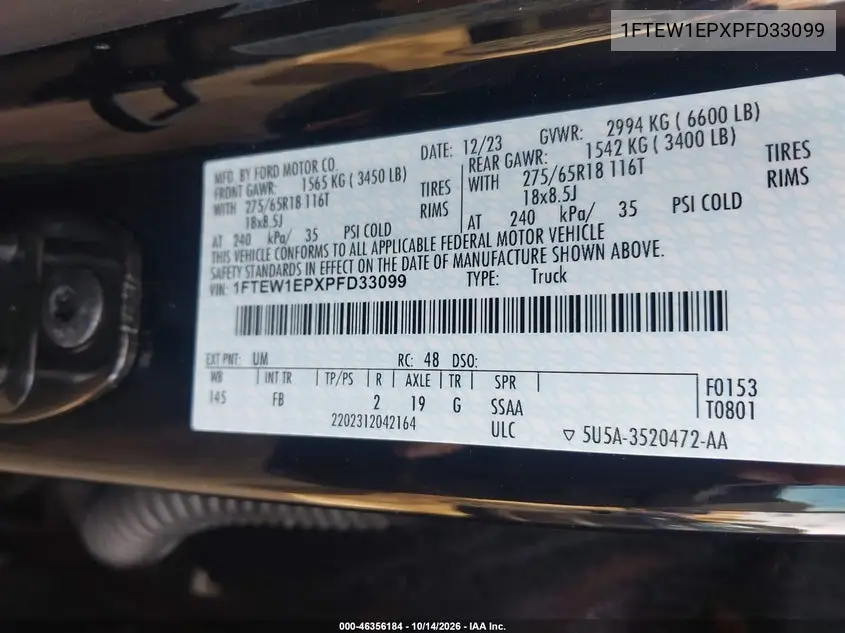 2023 FORD F-150 VIN 1FTEW1EPXPFD33099 — фото 9