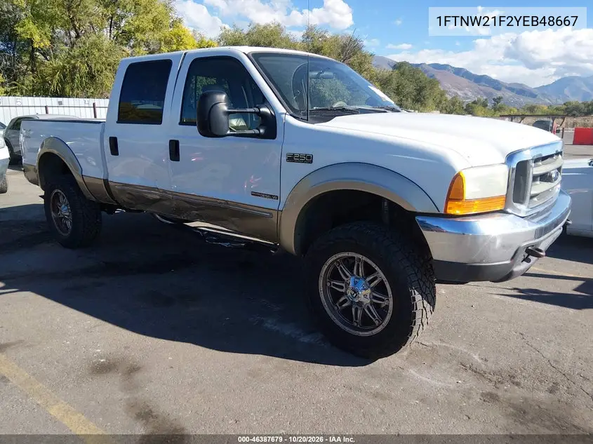 FORD F250 2000, VIN 1FTNW21F2YEB48667