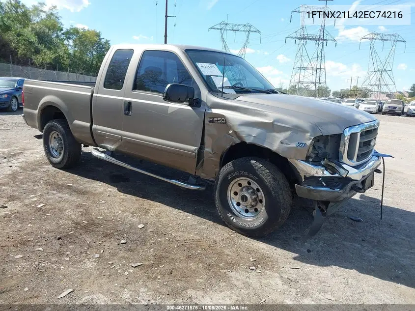 FORD F250 2002, VIN 1FTNX21L42EC74216