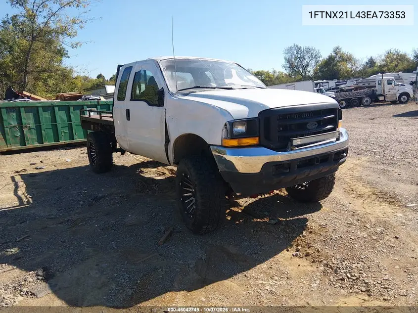 FORD F250 2003, VIN 1FTNX21L43EA73353