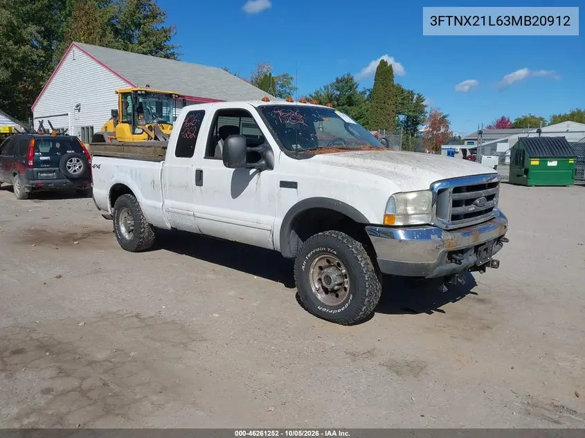 FORD F250 2003, VIN 3FTNX21L63MB20912