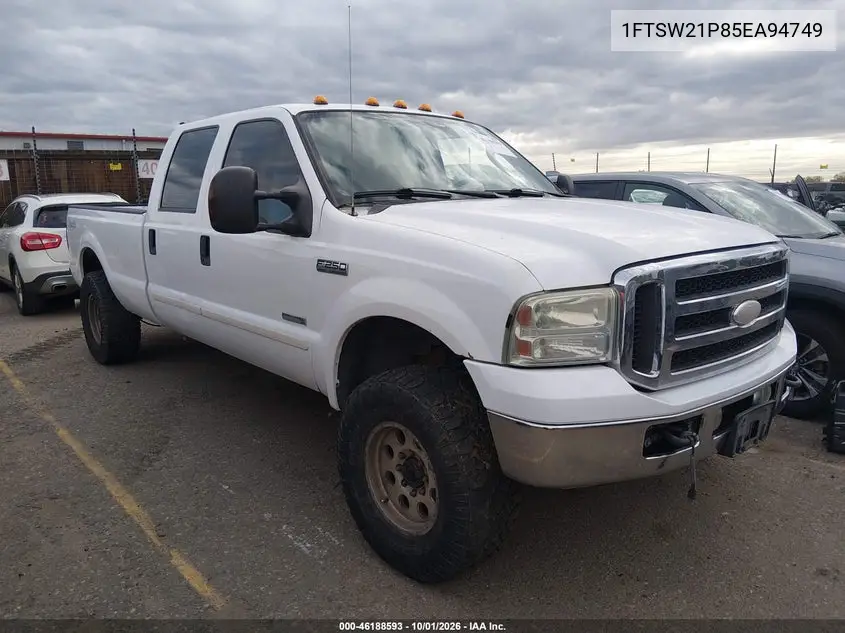 FORD F250 2005, VIN 1FTSW21P85EA94749