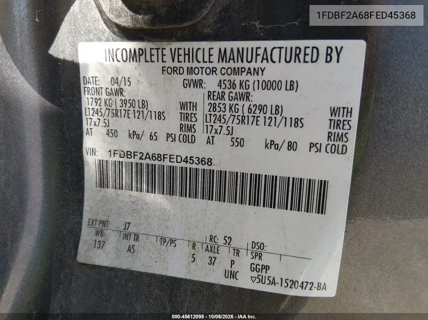 2015 FORD F250 VIN 1FDBF2A68FED45368 — фото 9