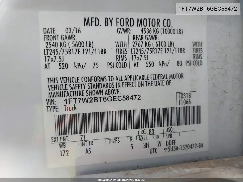 2016 FORD F250 VIN 1FT7W2BT6GEC58472 — фото 9