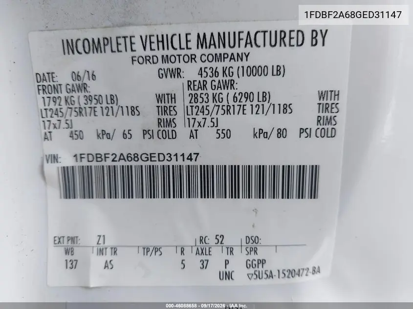 2016 FORD F250 VIN 1FDBF2A68GED31147 — фото 9