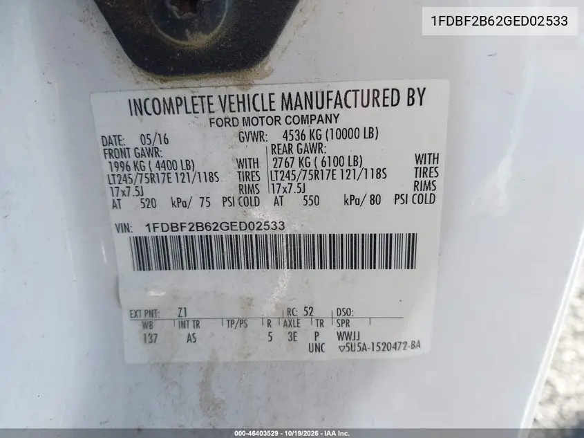 2016 FORD F250 VIN 1FDBF2B62GED02533 — фото 9