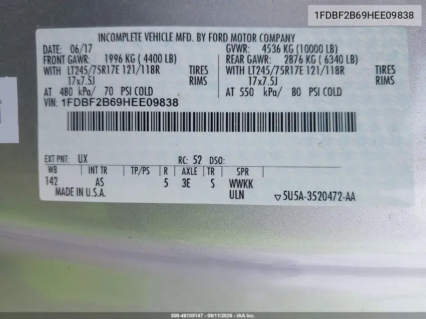 2017 FORD F250 VIN 1FDBF2B69HEE09838 — фото 9