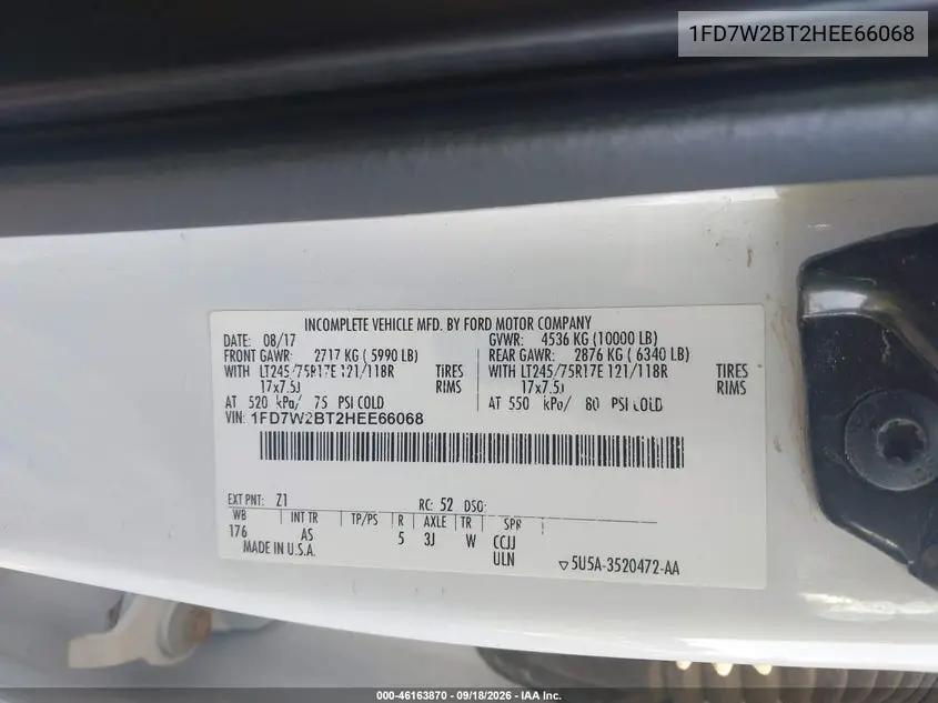2017 FORD F250 VIN 1FD7W2BT2HEE66068 — фото 9