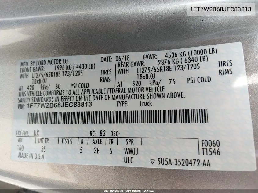 2018 FORD F250 VIN 1FT7W2B68JEC83813 — фото 9