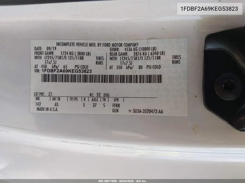 2019 FORD F250 VIN 1FDBF2A69KEG53823 — фото 9