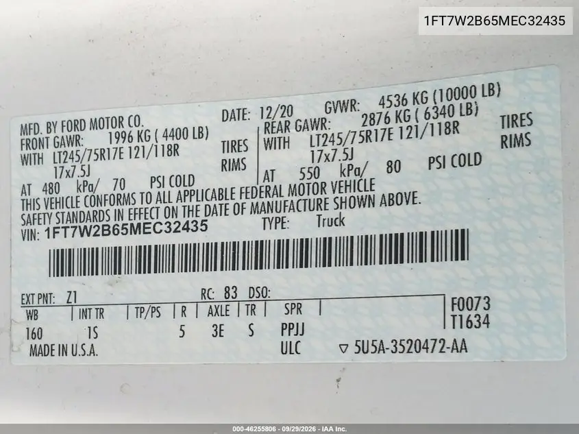 2021 FORD F250 VIN 1FT7W2B65MEC32435 — фото 9