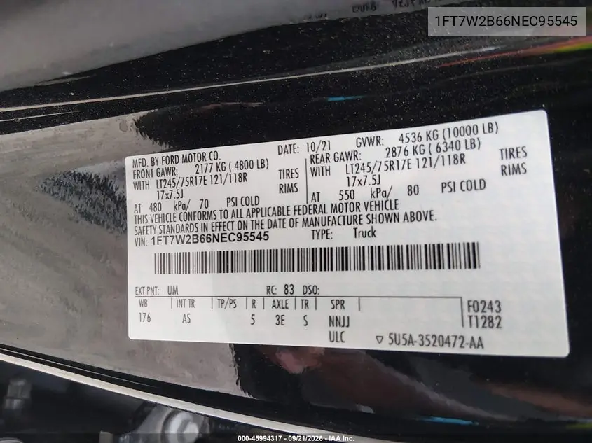 2022 FORD F250 VIN 1FT7W2B66NEC95545 — фото 9