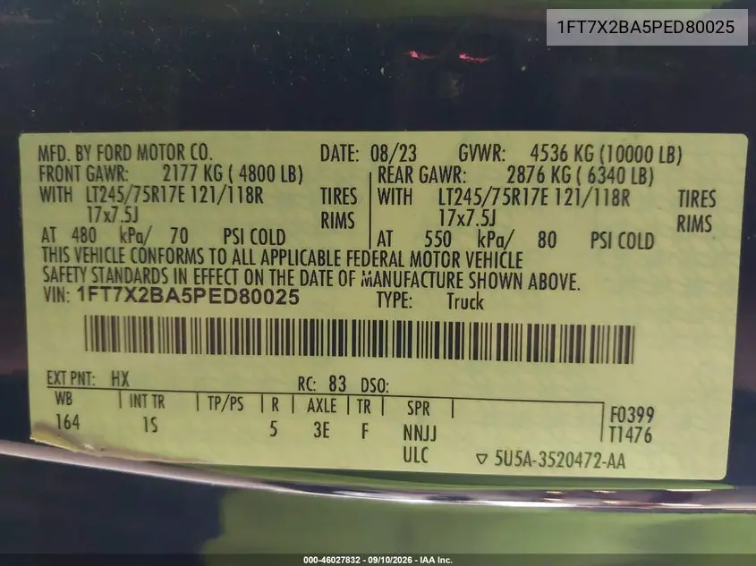 2023 FORD F250 VIN 1FT7X2BA5PED80025 — фото 9