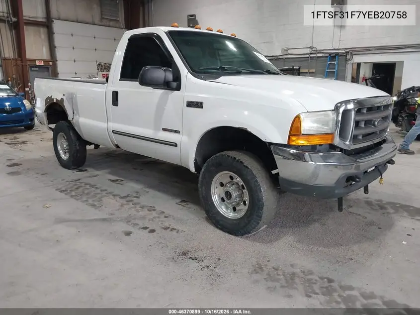 FORD F350 2000, VIN 1FTSF31F7YEB20758