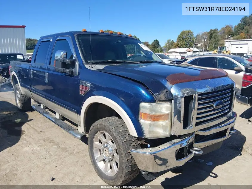 FORD F350 2008, VIN 1FTSW31R78ED24194