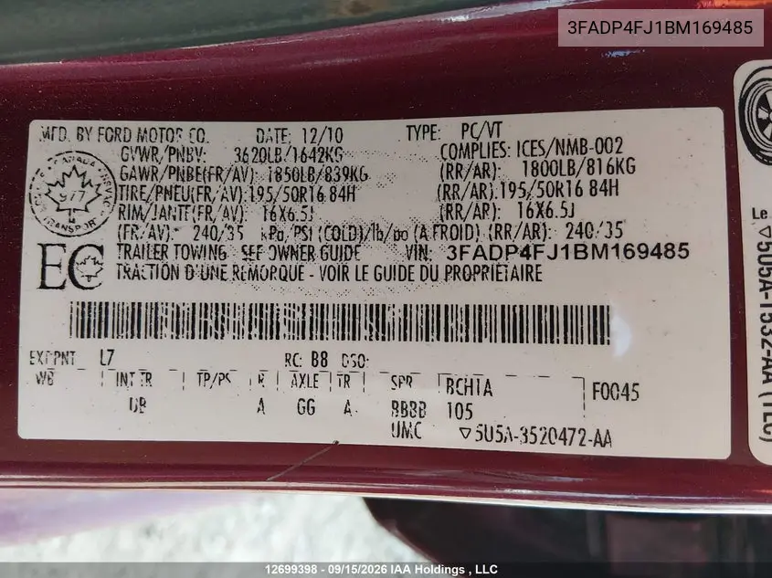 2011 FORD FIESTA VIN 3FADP4FJ1BM169485 — фото 21