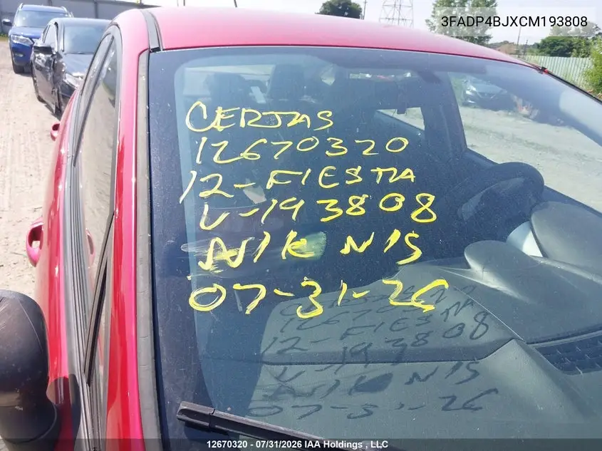 2012 FORD FIESTA VIN 3FADP4BJXCM193808 — фото 11