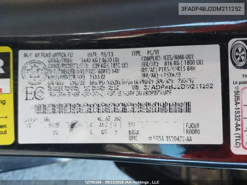2013 FORD FIESTA VIN 3FADP4BJ2DM211252 — фото 18