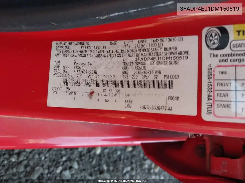 2013 FORD FIESTA VIN 3FADP4EJ1DM150519 — фото 9