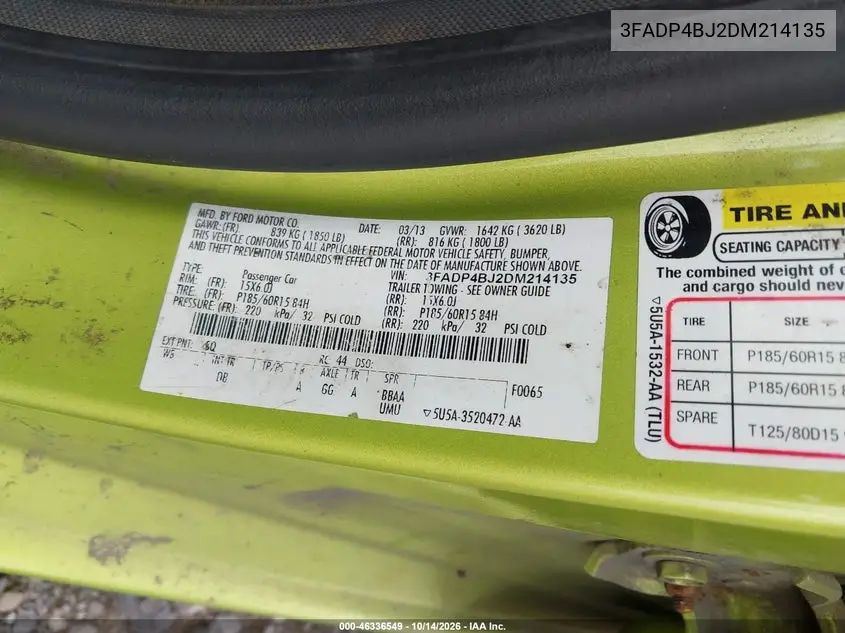2013 FORD FIESTA VIN 3FADP4BJ2DM214135 — фото 9