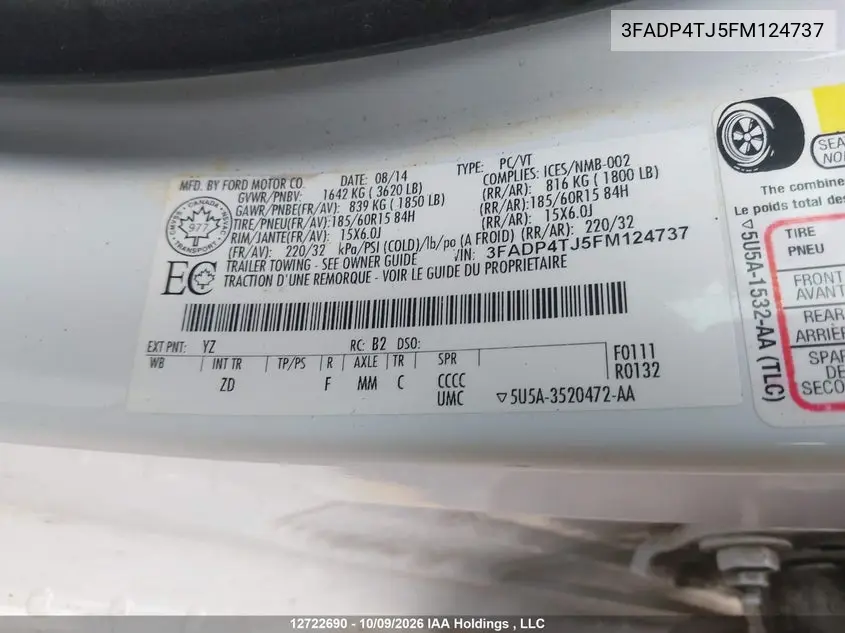 2015 FORD FIESTA VIN 3FADP4TJ5FM124737 — фото 18