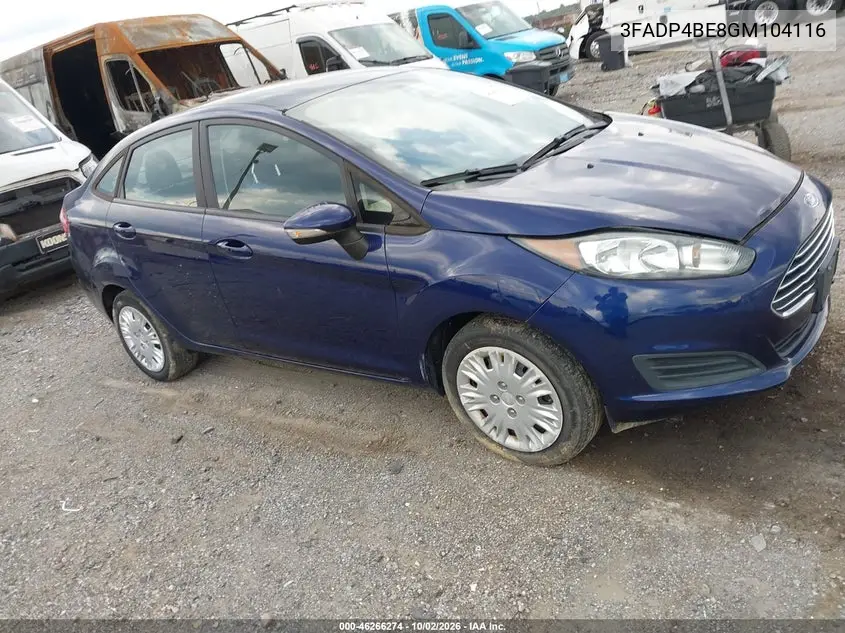 FORD FIESTA 2016, VIN 3FADP4BE8GM104116